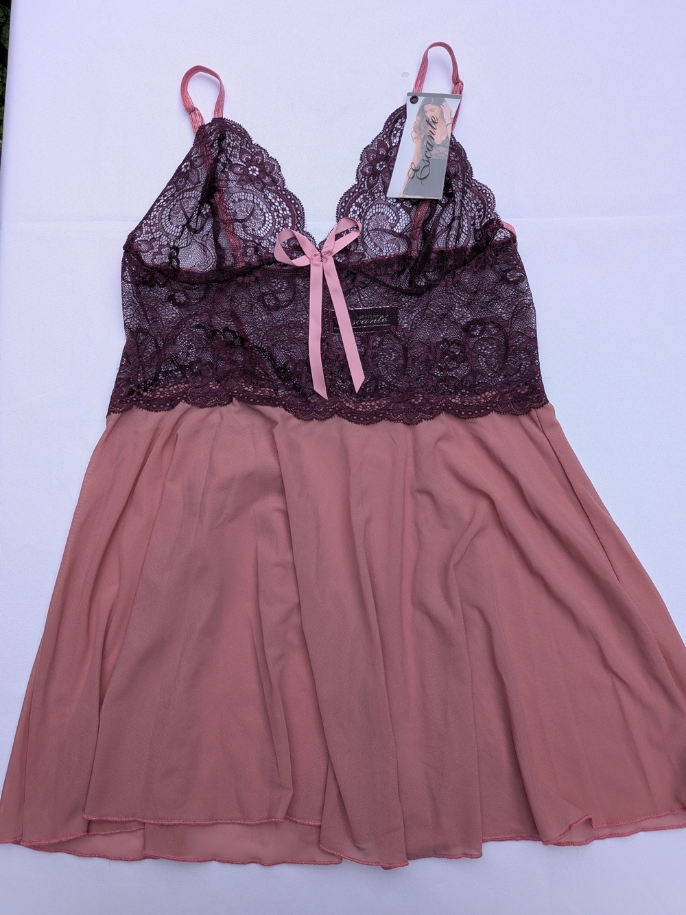 Lace & Chiffon Babydoll Nightdress - Blush Pink & Wine